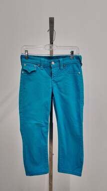 True Religion Women's Section Brooklyn Capris - Turquoise Teal Blue - Size 28